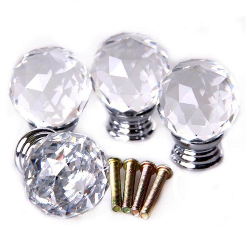 GOOD 4pcs/set Crystal Glass Acrylic Door Knobs Drawer Cabinet Furniture Handle packclear - intl