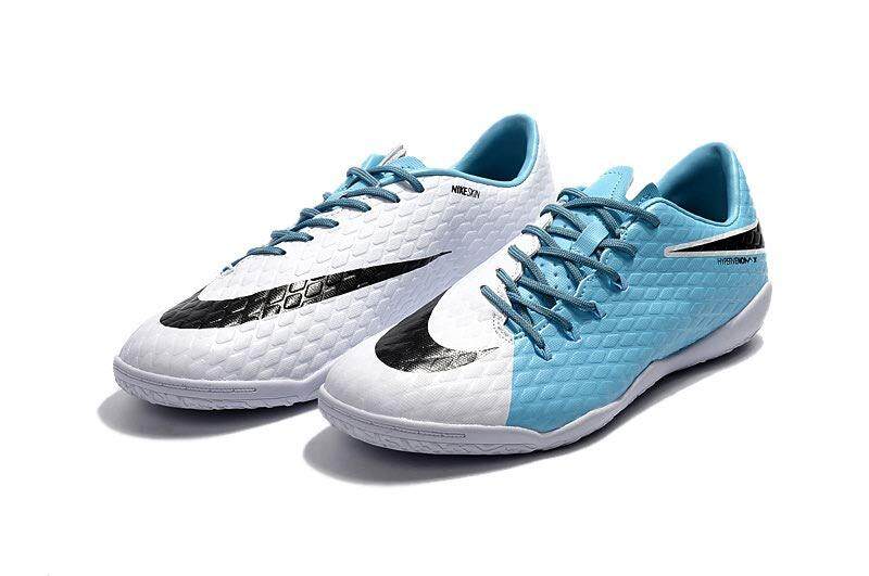 Populer Intdoor Lace-UP Sepatu Sepak Bola HYPERVENOM. phantom III TF Potongan Rendah Soccer Pria Ukuran 39-45 Sepatu Sepak Bola (Putih/Biru Muda/Hitam)-Intl