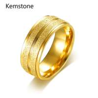 Kemstone 8MM Gold Color Stainless Steel Frosted Men Rings