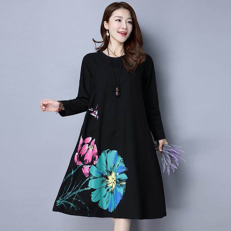 Women's cotton and linen printed dress