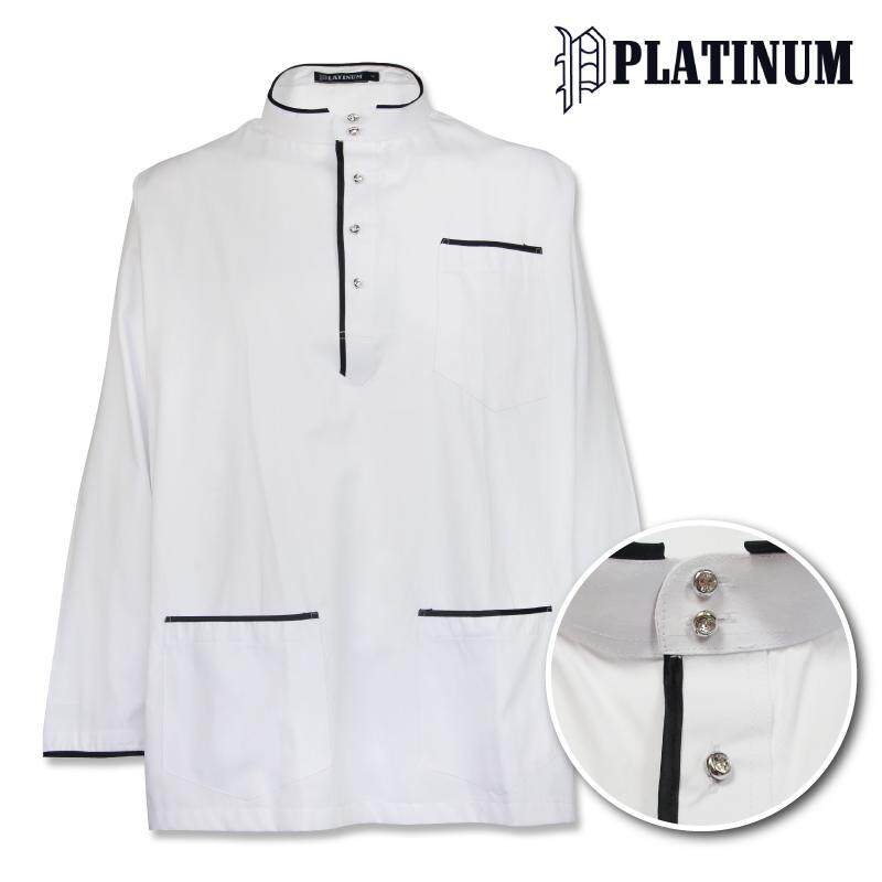 PLATINUM BIG SIZE Microfiber Baju Melayu Traditional with Trimming PM9152 (White)