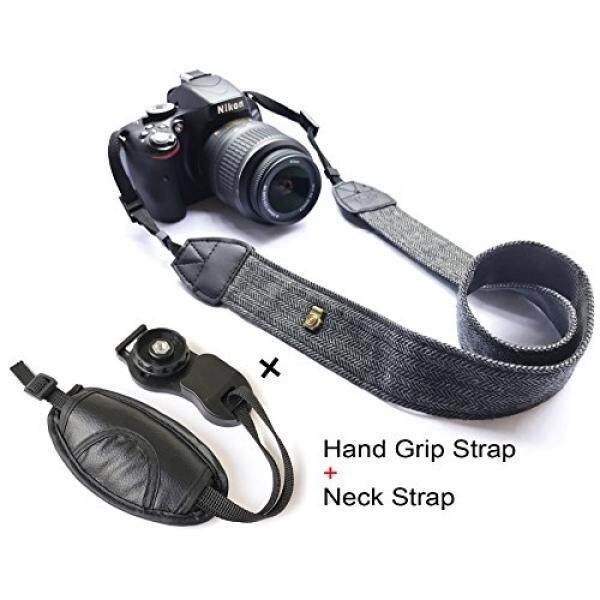 Kamera Bahu Leher Sabuk Tali, alled Kulit Antik Cetak Lembut Tali Kamera untuk Wanita/Pria untuk DSLR/SLR/NIKON/Canon/ sony/OLYMPUS/Samsung/Pentax (Tali Leher Hitam + Tali Pegangan Tangan) -Internasional