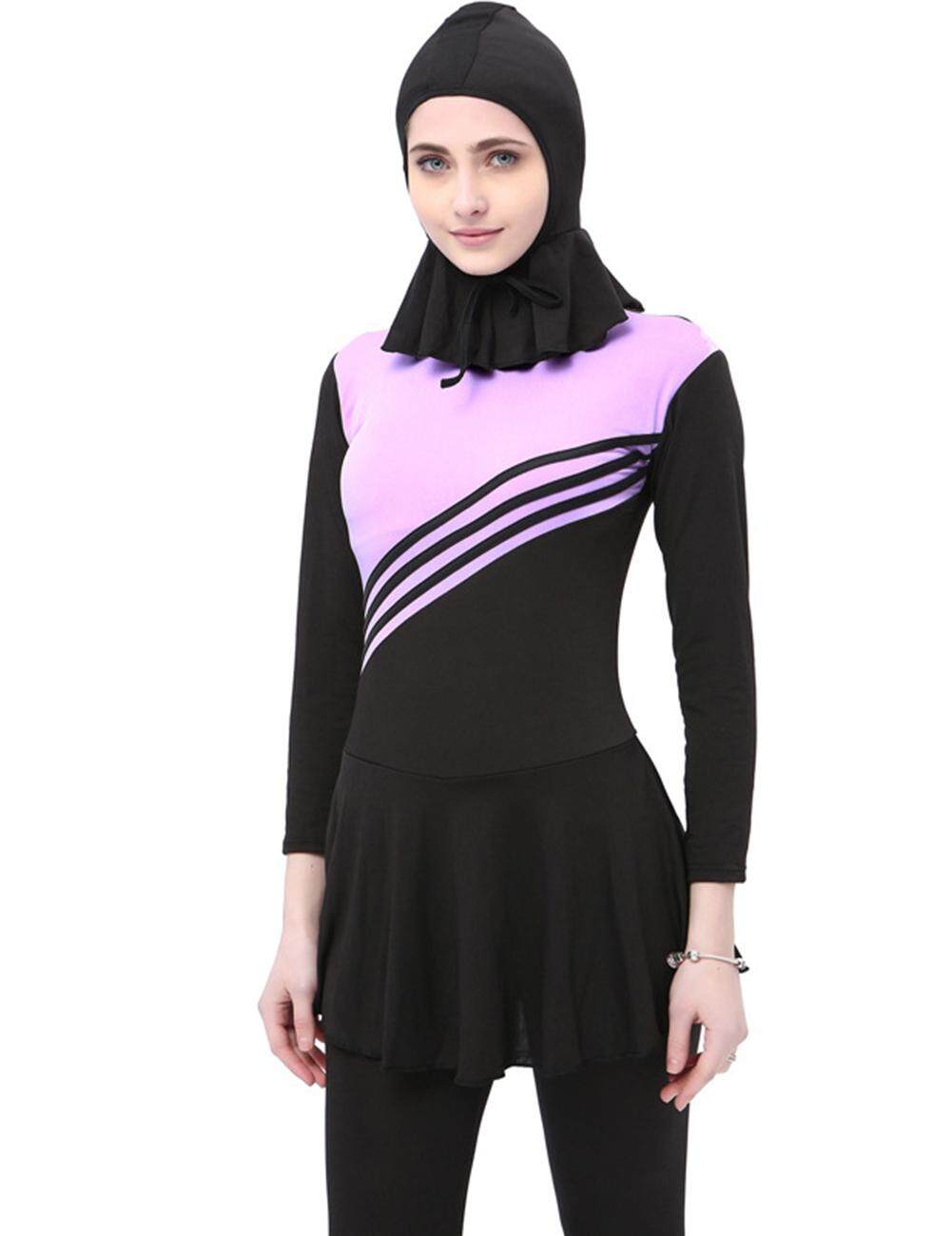 Bintang untuk Wanita Slim Menyelam Suit Slim Bernapas Baju Renang Konservatif Tabir Surya Jumpsuit + Penutup Kepala