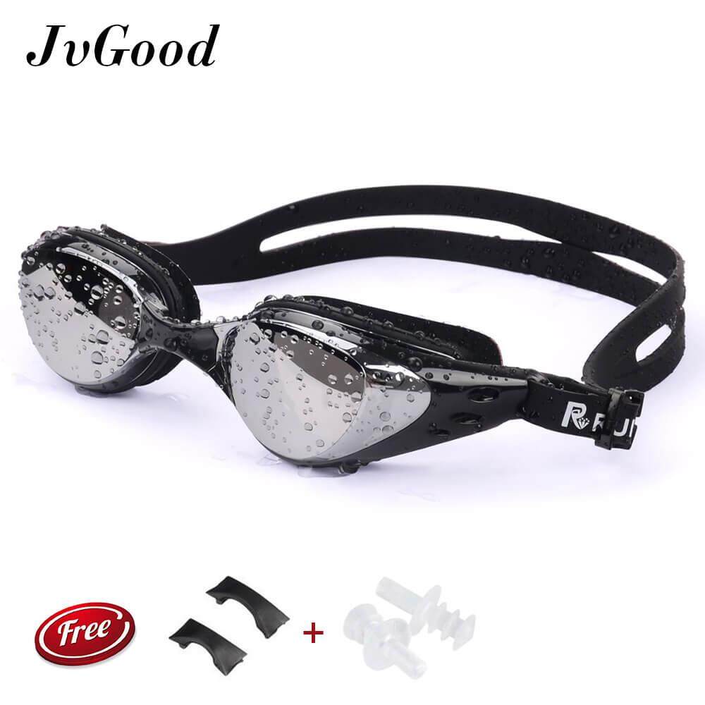 JvGood Mirrored Silicone Seal Swimming Goggles Diving Glasses with 100% U.V. Protection, Anti-fog, Anti-shatter, Waterproof Swim Glass, Black