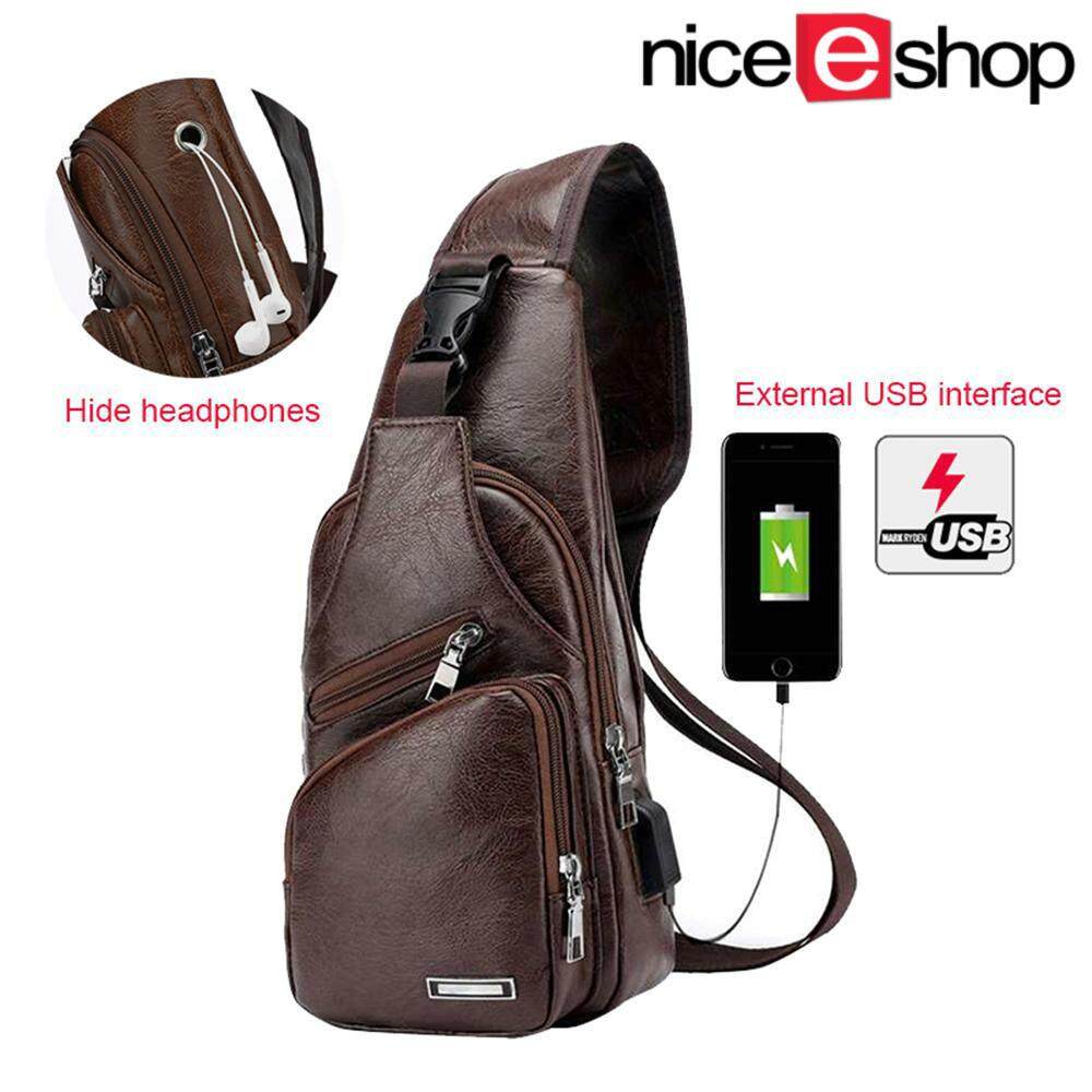 【Global Express Delivery】niceEshop Men's Fashion Bag Theftproof Leather Chest Bags Men Shoulder Bags Chest Waist Pack
