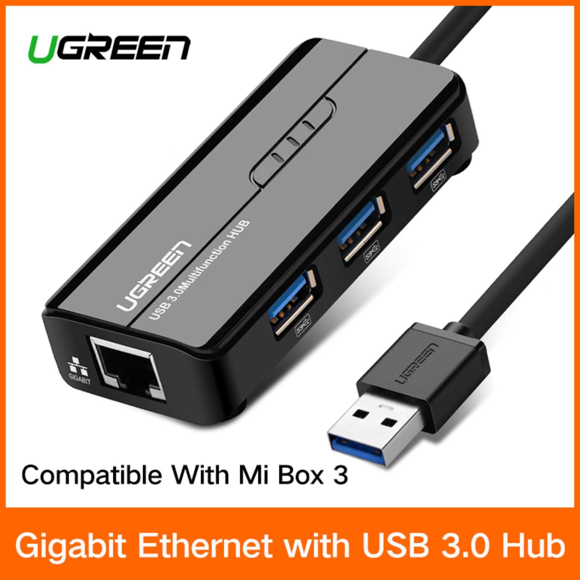 {Free Network Cable}UGREEN Ethernet Adapter USB Gigabit Network Adapter 10/100/1000Mbps/1 Gbps with USB 3.0 Hub 3 Ports for Nintendo Switch, Wii,Xiaomi Box,Windows Surface Pro, MacBook Air/Retina, iMac Pro, Chromebook, and More PC