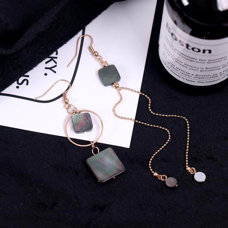 Korea Jual Panas Geometris Alami Seashell Anting-Anting Wanita Persegi Liontin Asimetris Earhook Earless Telinga Klip (ED538 Anting-Anting) -Internasional