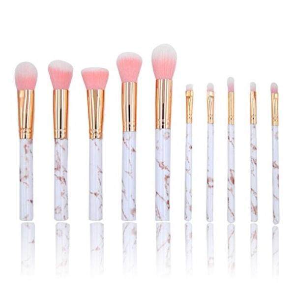 Merah Muda Marble Riasan Brushes Set, 10 Pcs Wajah Eyeshadow Sikat dengan Merah Muda Marble Melihat-Internasional