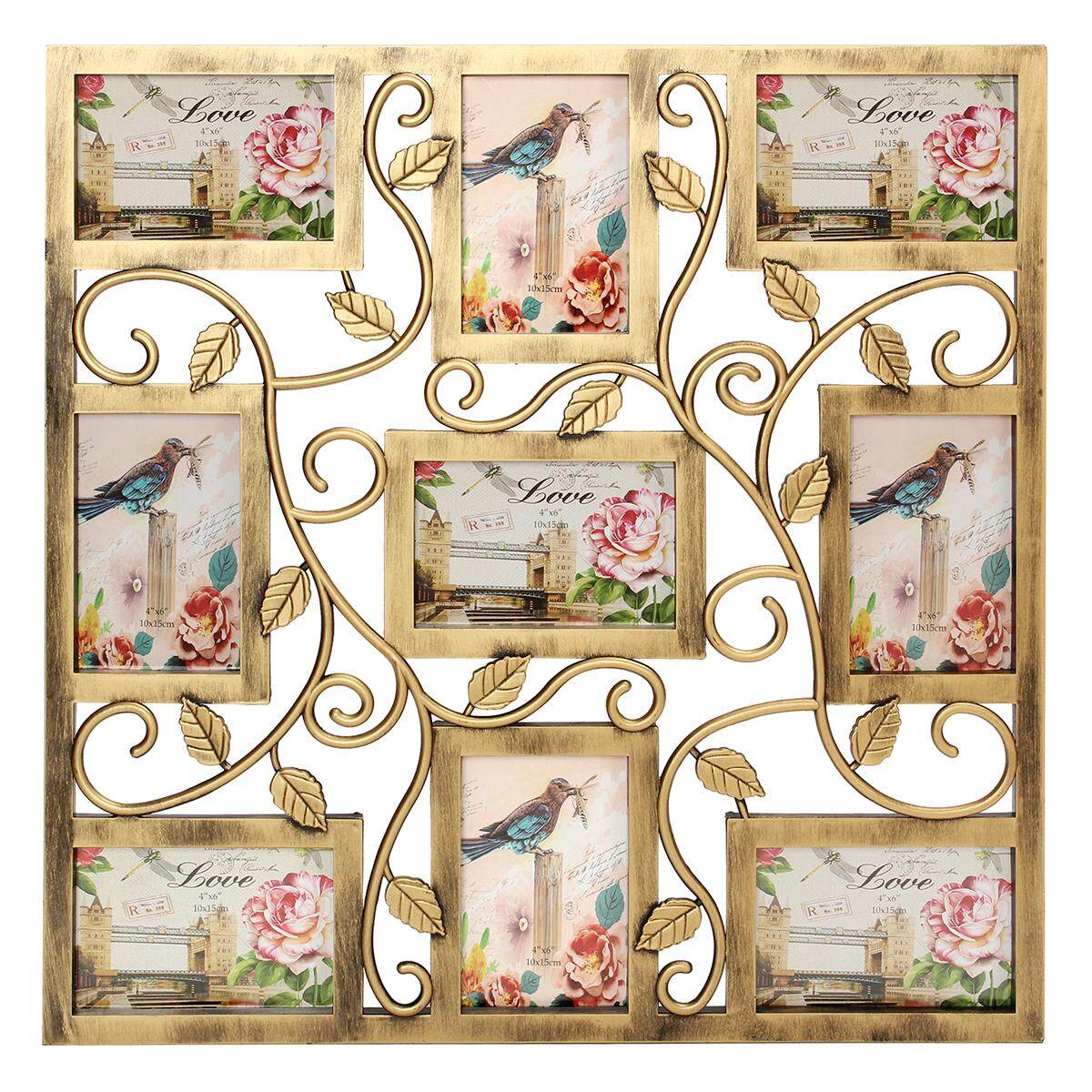 Wall Hanging Bronze Floral Vine Collage Photo Frames Picture Display Decor Gift#= - intl