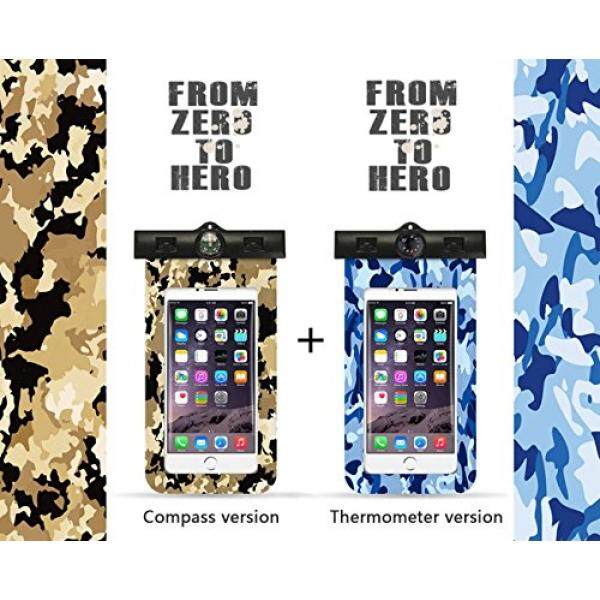 Ourhome520 Kasus Ponsel Kasus Anti-Air Universal, IPX8 Anti-Air Telepon Kantung Kering Tas-Kamuflase Tentara Gaya: gurun Kamuflase (dengan Kompas), Laut Kamuflase (dengan Termometer)-(2-Bungkus) -Internasional