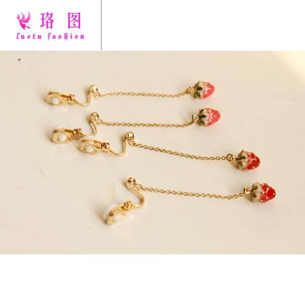 Shan Zi Lucu Manis Stroberi Panjang Telinga Klip Tanpa Ditindik Anting-Anting Klip-Jenis Palsu Stud Anting-Anting Merah Muda Panjang stroberi Tanpa Lubang Telinga Klip Pasang (Beruang Coklat 925 Perak Telinga Kuku) -Internasional