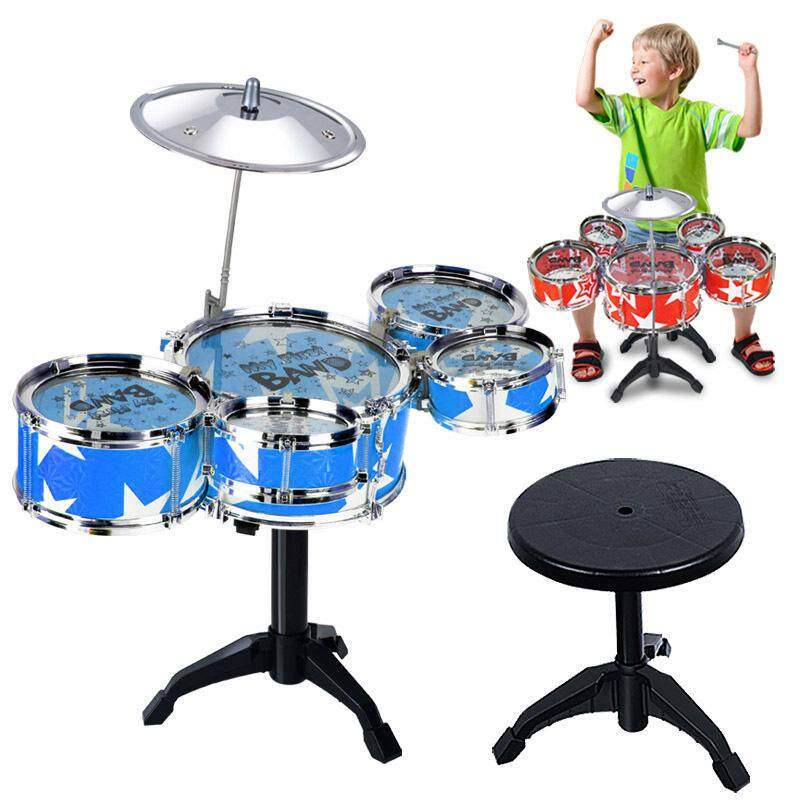 Mainan Anak Alat Musik Mainan Jazz Drum Stik Drum Set dengan Kursi untuk Anak Laki-laki dan Perempuan Warna Acak