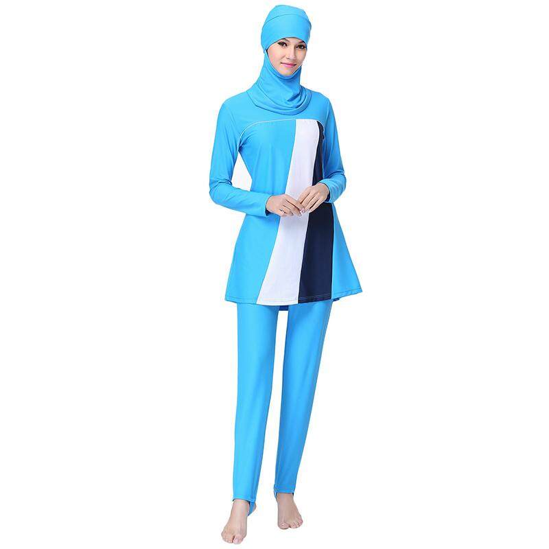 EGC Plus Ukuran Baju Renang Muslim Sederhana Arab Pakaian untuk Wanita Muslimah Penuh Sarung Baju Renang Islami (Langit Biru) -Internasional