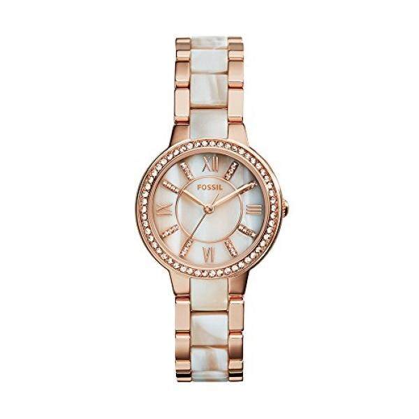 Fossil Wanita ES3716 Virginia Three-Hand Baja Anti Karat Tonton Di Mawar Emas Nada dengan Tanduk Asetat-Intl