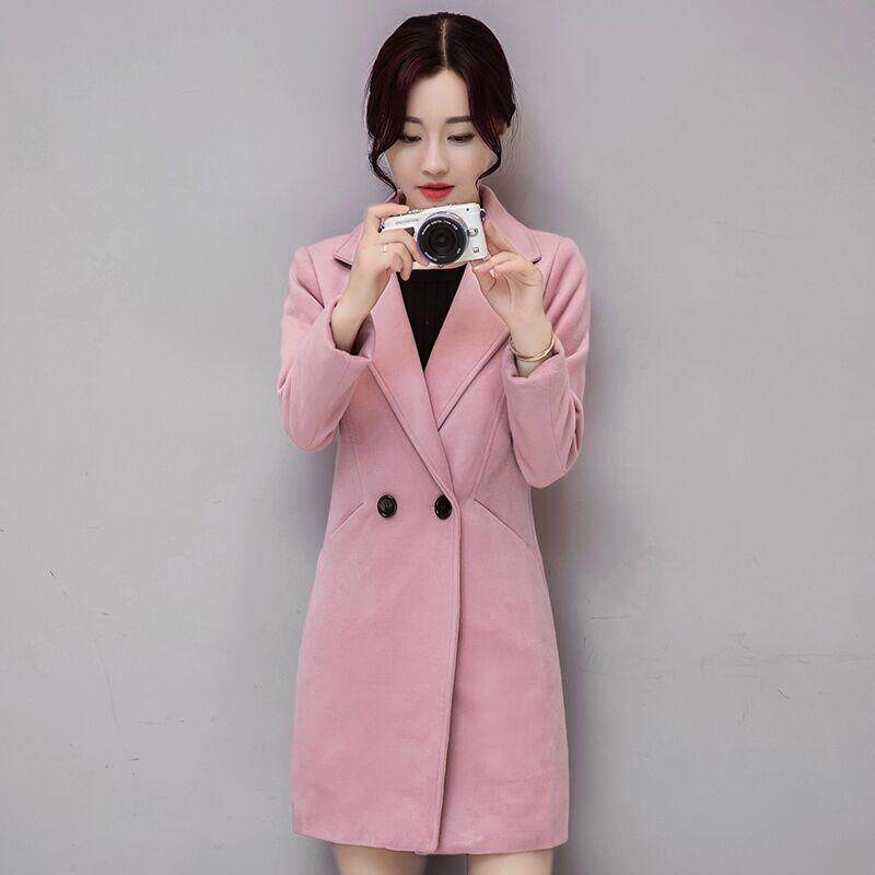 Musim Dingin Tebal Tetap Hangat Wol Panjang Mantel Wanita Belok-Down Warna Polos Kerah Woolen Mantel Wanita Ramping Wol Lembut -Internasional