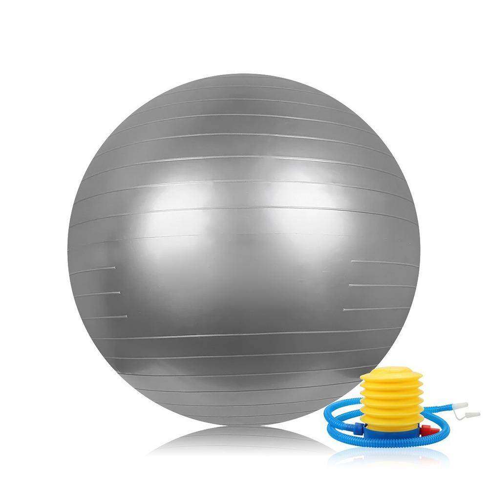 Yoga Ball 65cm Sports Body Aerobics Pilates Balance Fitball Exercise Home Gym Swiss Fitness Workout Massage Ball Anti Burst Birth Pregnancy Ball Burst Resistance with One Free Air Pump - Silver