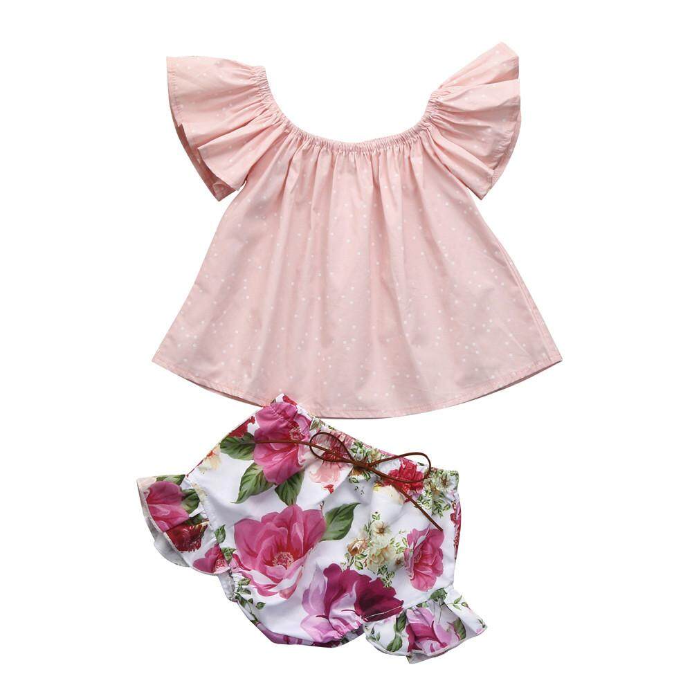 2 Pcs Bayi Balita Bayi Perempuan Refleksi Cahaya Bunga Pakaian Atasan + Celana Pendek Set Pakaian