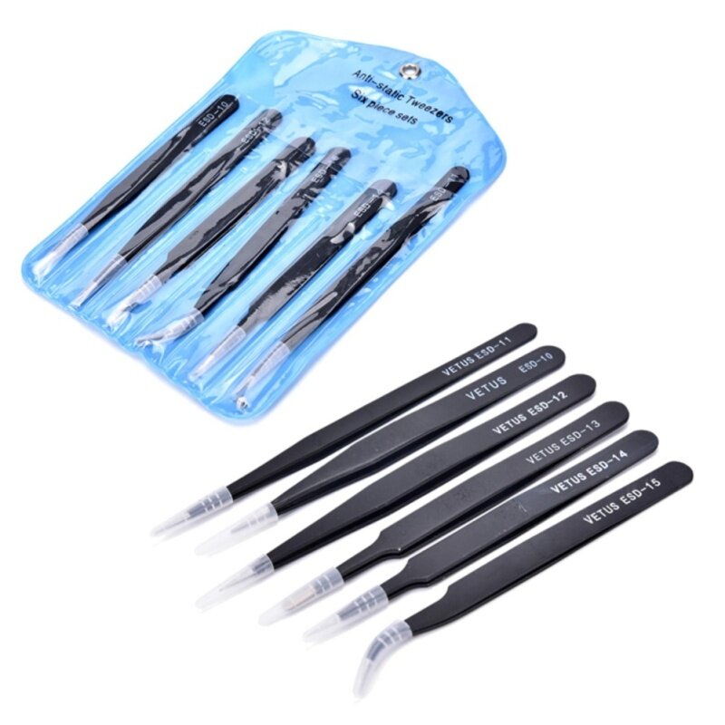 Nhíp Nhọn Bằng Thép Không Gỉ, Đàn Hồi Cao, 6 Chiếc, Màu Đen, Penam