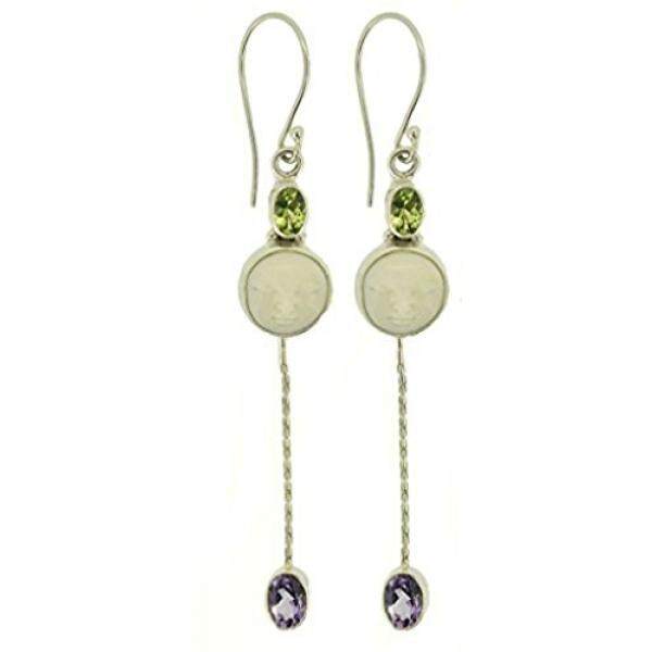Peridot Amethyst Bulan Wajah Bali 925 Sterling Perak Dangle Anting-Anting-Dewi Yoga-Internasional