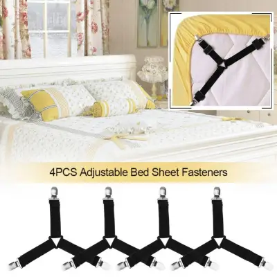 4pcs Adjustable Triangle Bed Mattress Sheet Holder Straps Clips Grippers Fasteners (Black) - intl
