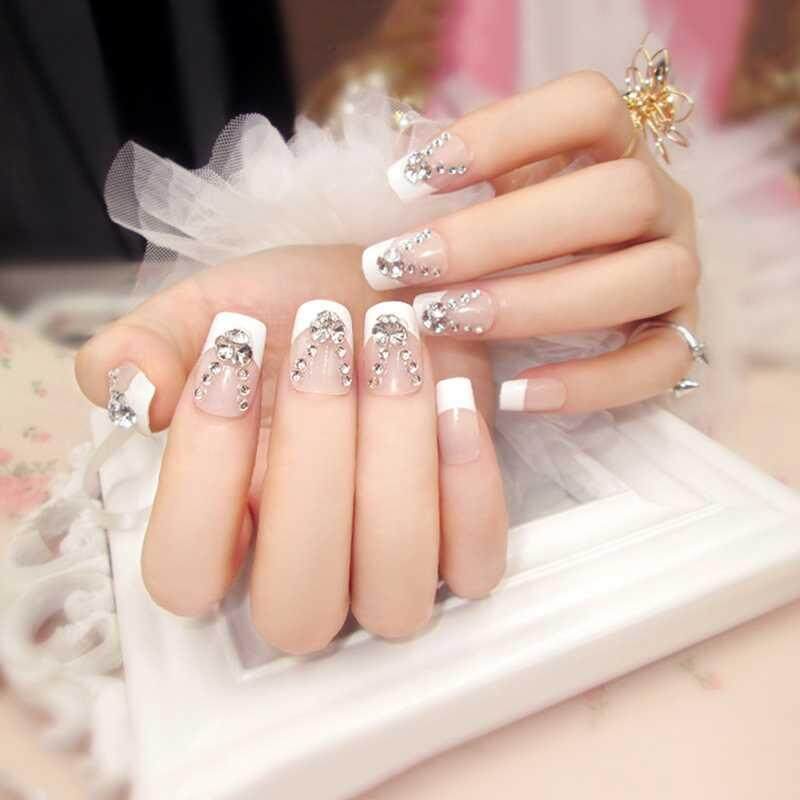 Vigo 24Pcs / set Long French Fake Nails With Glue Wedding Bride Party Fake Ladies Full Nail Tips Mixed Size - intl Philippines