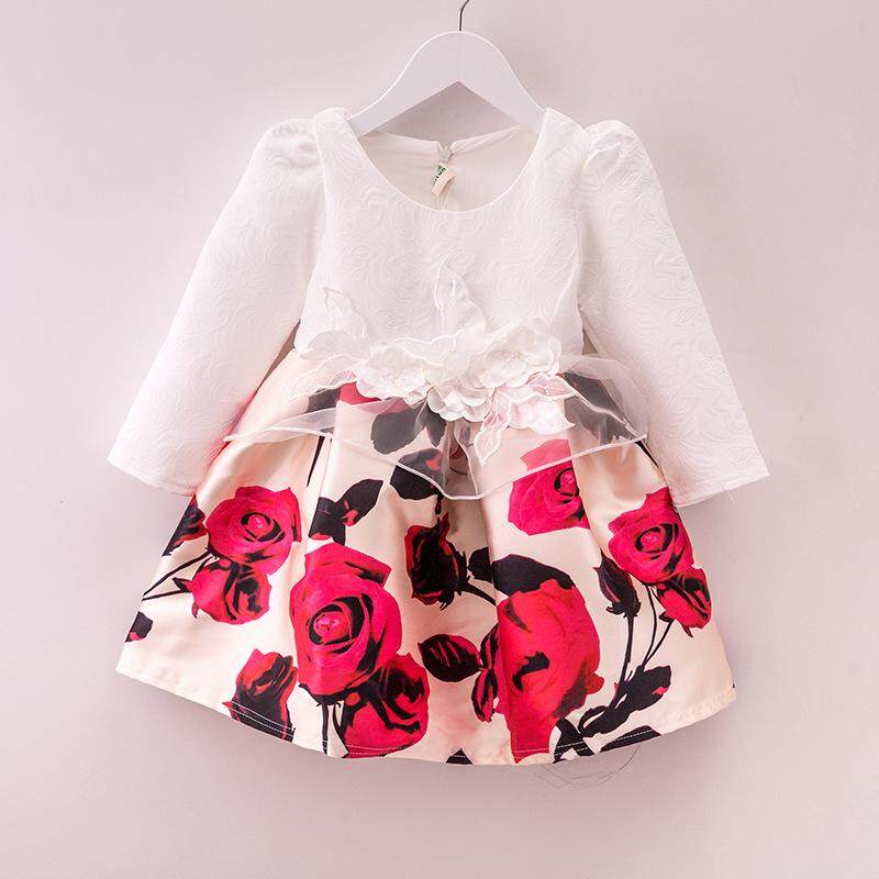 Hot Jual Baru Musim Panas Yang Indah Gadis Putri Gaun Pesta Ulang Tahun Pakaian Fashion Anak-anak Gaun Lengan Panjang O-neck Printing Formal Ball Gown