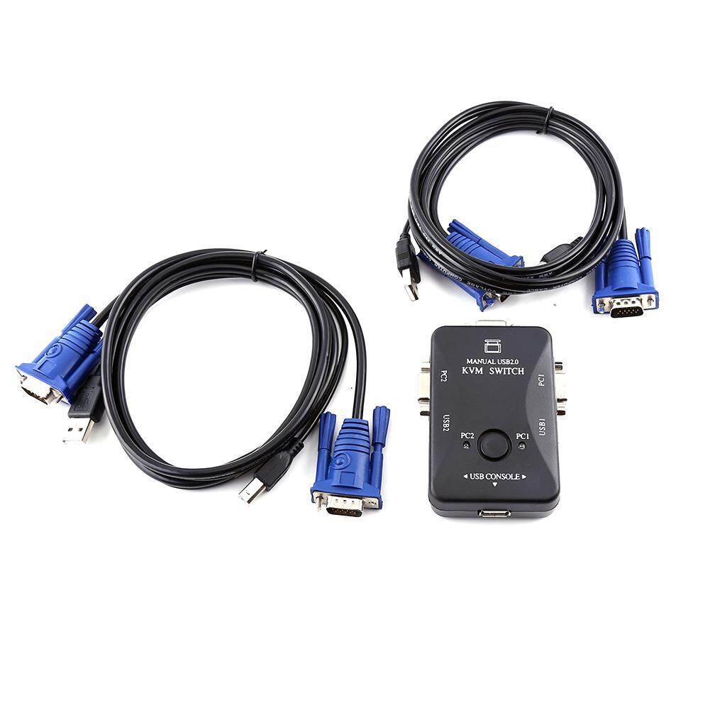 2 Port USB VGA KVM Sakelar Kotak dan Kabel untuk Monitor Sharing Komputer Keyboard Mouse-Internasional