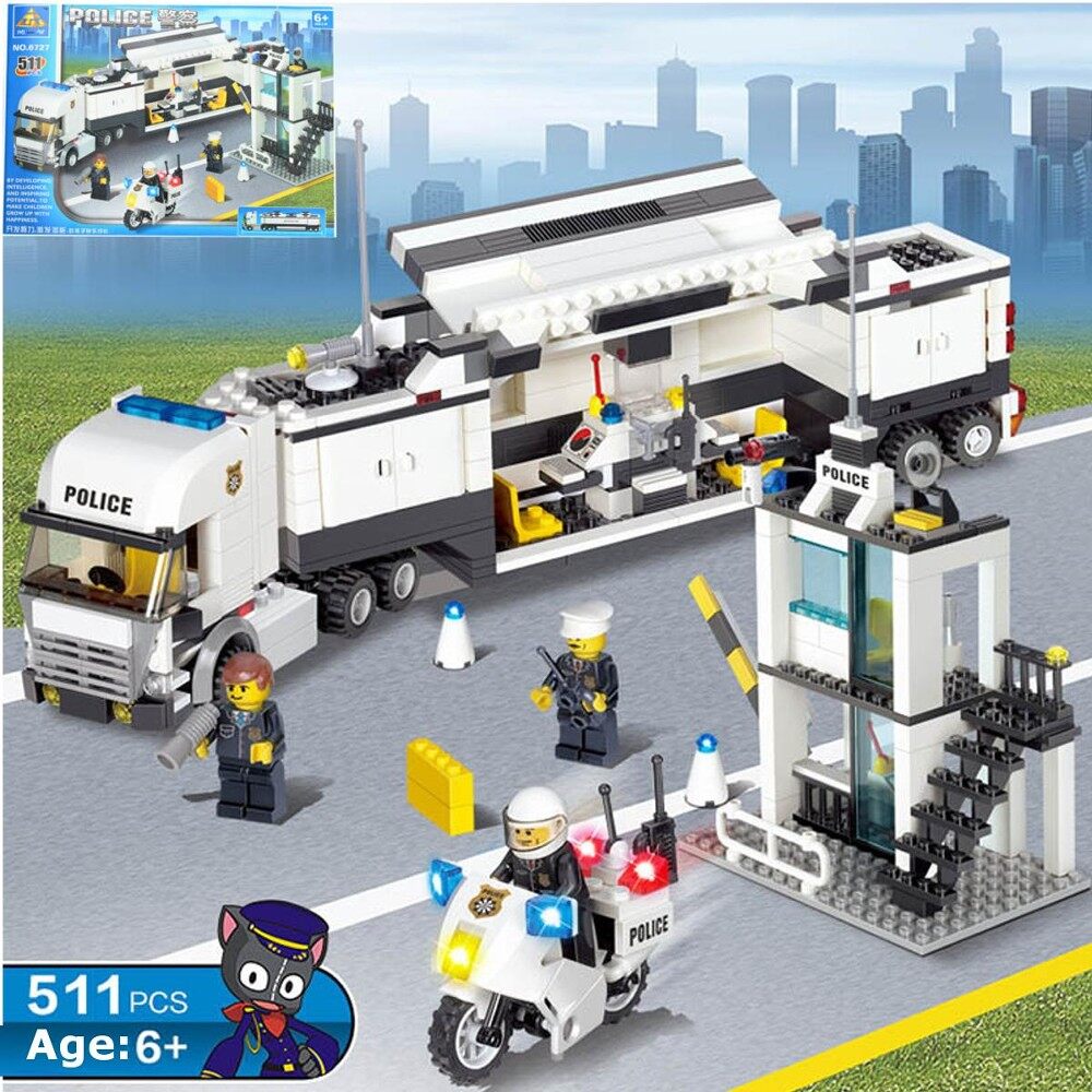 511 Pcs Kota Police Station Blok Batu Bata Set Anak-anak Educational Truk Mainan-Internasional