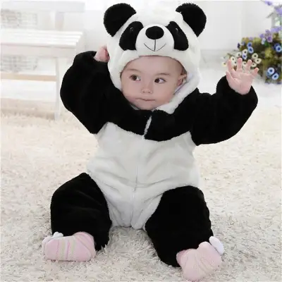 Newborn Baby Boys Girls Panda One Piece Long Sleeve Cotton Rompers Clothing Set