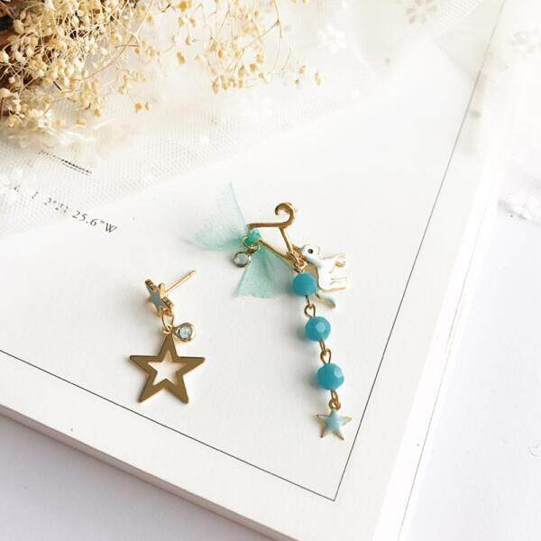 allaosify personality girl heart sweet cute little fresh cartoon character temperament long section pendant earrings female deer models(Hanger pony blue ) - intl