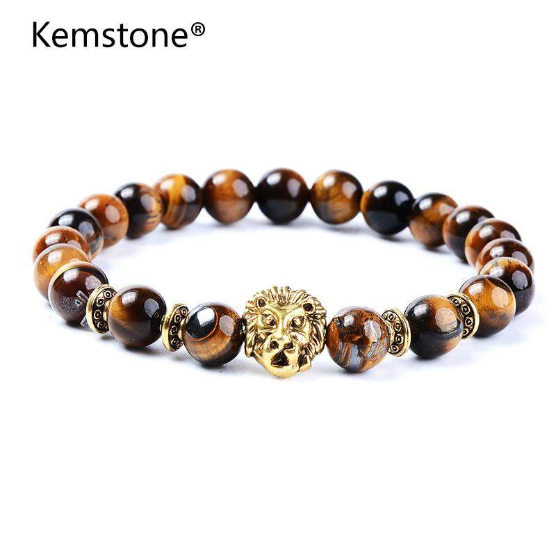 Kemstone Fashion 8MM Huang Hu Eye Imperial Stone Lion Beaded Bracelets for Men - intl