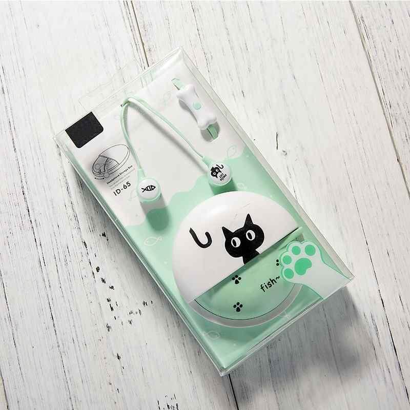 Chux Di Telinga Berkabel 3.5 Mm 3D Lucu Kartun Kucing Mint Earphone/Penyumbat Telinga/Headphone dengan Mikrofon Tangan- bebas Kabel Pengendali untuk Apple, samsung, Ponsel Pintar Mp3-Internasional