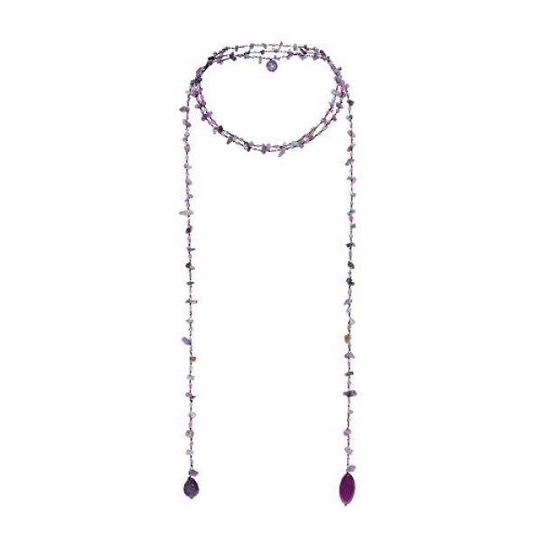 Berkilau Aura Purple Kuarsa-Direkonstruksi Hitam Batu Akik Kalung Jerat-Intl