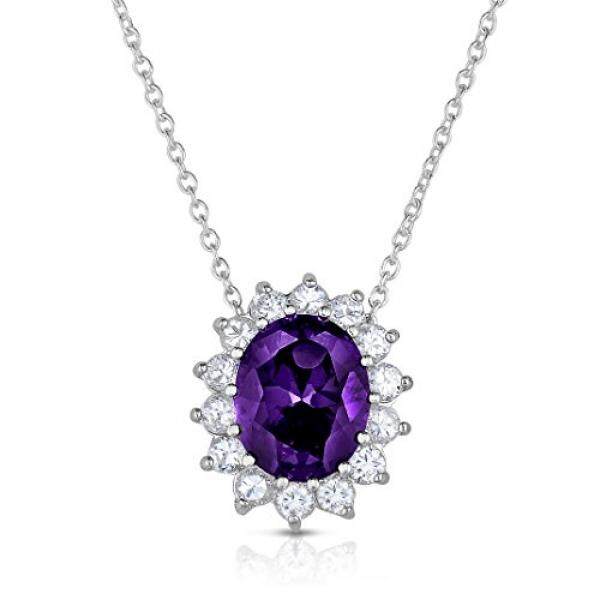 Sterling Perak Ungu Amethyst CZ dengan Putih CZ Helo Jaket Putri Diana Kate Middleton Kalung dan Liontin-18