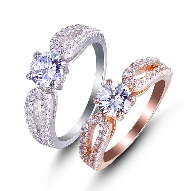 Modis Ladys Simulasi Zirkon Berkilau Kristal Berlian Imitasi Batu Topas Pernikahan Cincin YH158-Internasional