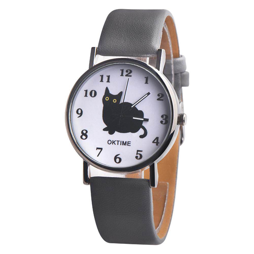Free shipping Naponie Oktime Wanita Lucu Kucing Tiruan Kulit Analog Kuarsa Jam Tangan-Internasional