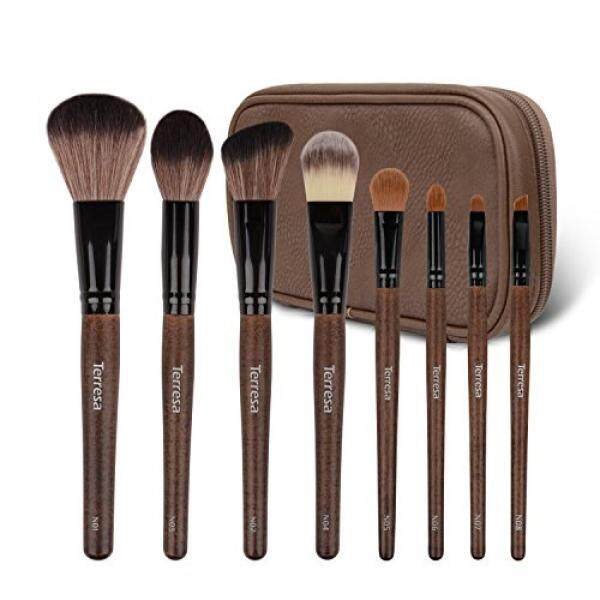 Est Terresa 10x Magnifying Best Quality Product Terresa 8pcs Makeup Brushes With Case Professional Wooden Handle Synthetic Make Up Brush Set Foundation
