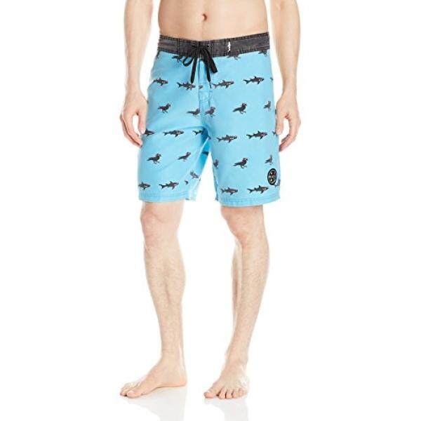 Maui & Sons Pria Sharks dan Crows Dicetak Pinggang Tetap Boardshort, Atol Biru, 34-Internasional