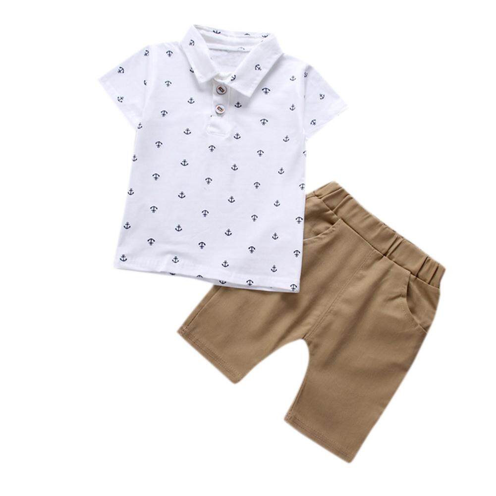 2PCS/SET Boy Clothes Set Short-Sleeve Printed Polo T-Shirt & Shorts Birthday Festival Gift
