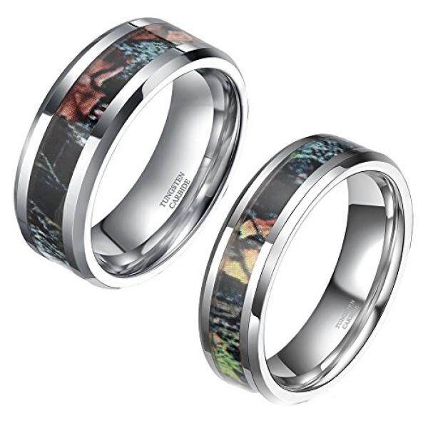 Frank S. burton Tungsten Camo Cincin untuk Pria Musim Panas Daun Kamuflase Inlay Cincin Pernikahan (Mens (8 Mm), 10.5) -Intl