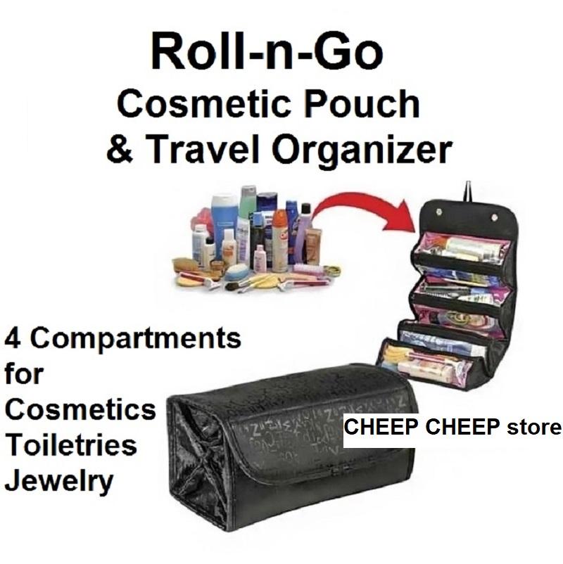 Roll n Go Cosmetic Bag for MakeUp Toiletry Jewelry Travel Bag Organizer Vanity Pouch Space Saver