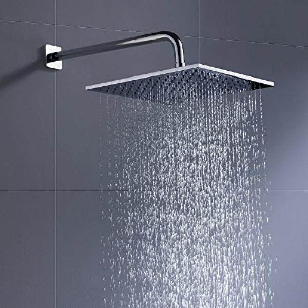 Almm Mewah Hotel Hujan Pancuran Kepala 12 Inch dengan 2.5 GPM Curah Hujan Tekanan Tinggi Semprotan Besar 100% Logam Persegi Rainshower showerhead untuk Dinding Utama atau Overhead Ceiling Dudukan Raincan Krom Selesai-Internasional