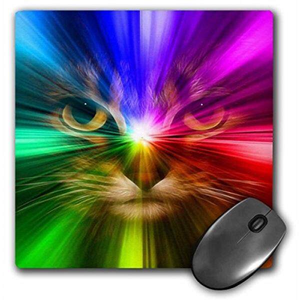 3dRose LLC 8 x 8 x 0.25 Inches Mouse Pad, Domestic Cat Surrounded with a Rainbow of Colors (mp_18499_1) - intl