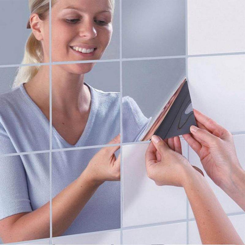 Amart Fashion 16Pcs Squares Mirror Wall Sticker Waterproof Self-adhesive Mirrors Decoration(0.1mm) - intl