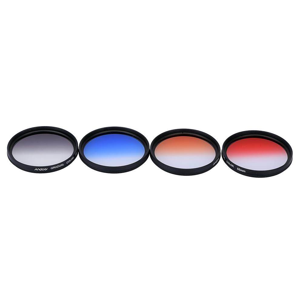 Andoer Profesional 55 Mm GND Filter Graduasi Set GND4 (0.6) abu-abu Biru Oranye Merah Graduasi Netral Densitas Penyaring untuk Canon Nikon DSLR 55 Mm Lensa Kamera-Intl