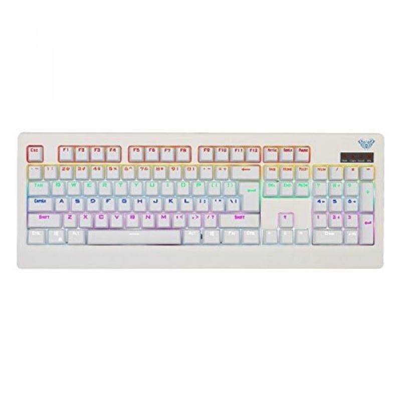 Aula-Mechanical Demon King,Mechanical Keyboard with Blue Switches,Wired USB Gaming Keyboard,104-Key, Backlit Colors LED, Anti-Ghosting for PC,Mac,Laptop,Gamer (White) - intl Singapore