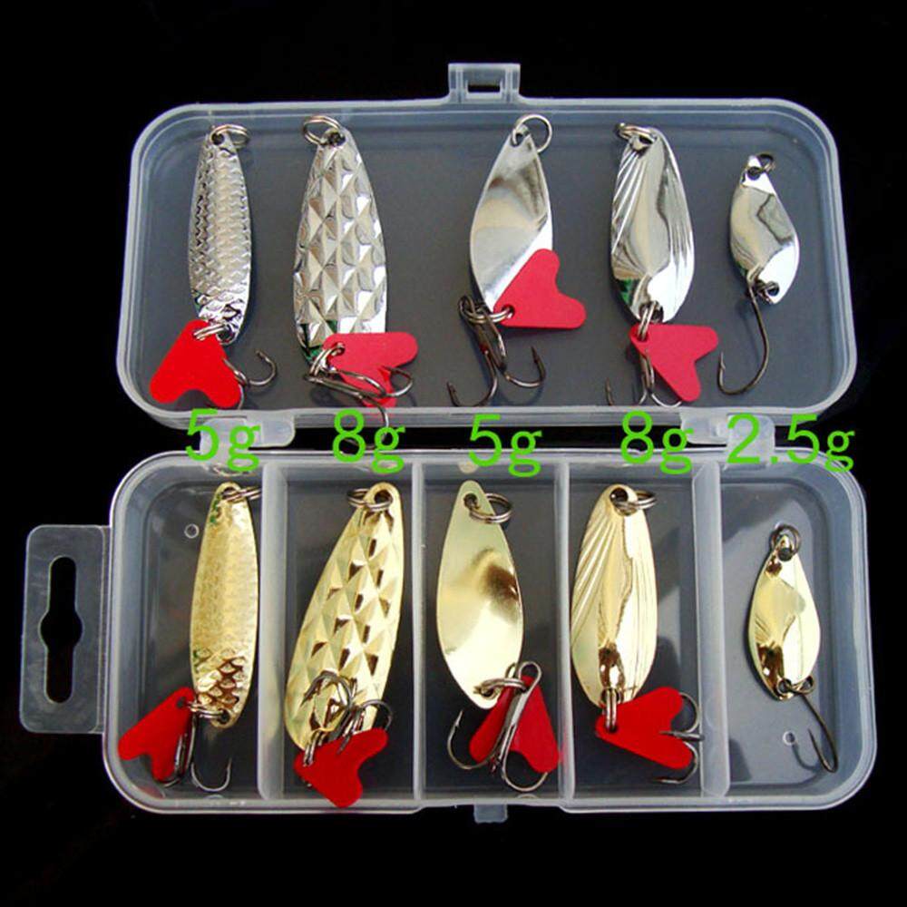 Lot 10 Pcs Logam Memancing Umpan Bass Spoon Crank Umpan Air Asin Pengait Katrol-Intl