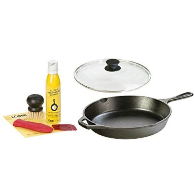 Lodge Seasoned Cast Iron Cookware Set - 10.25 Inch Cast Iron Skillet with Tempered Glass Lid and Cast Iron Care Kit - intl Singapore