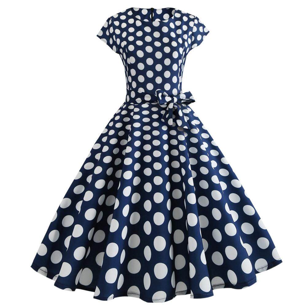 Dress For Women Vintage Bodycon Short Sleeve Casual Retro Evening Party Prom Swing Dress