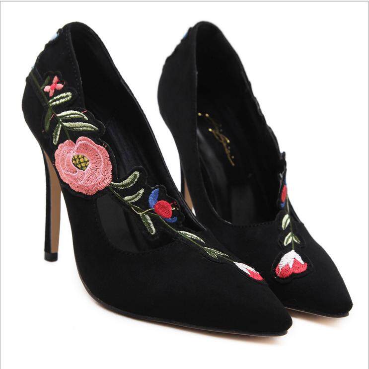 Heeled Sandals For Heel Women Online Brands The New High Heels European Y Pointy Embroidery 11cm Heel Shoe Foreign Trade Large Size